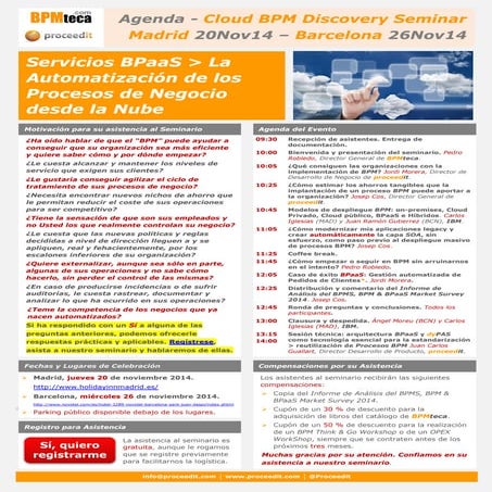 Proceedit Agenda Cloud BPM Discovery Seminar en Madrid