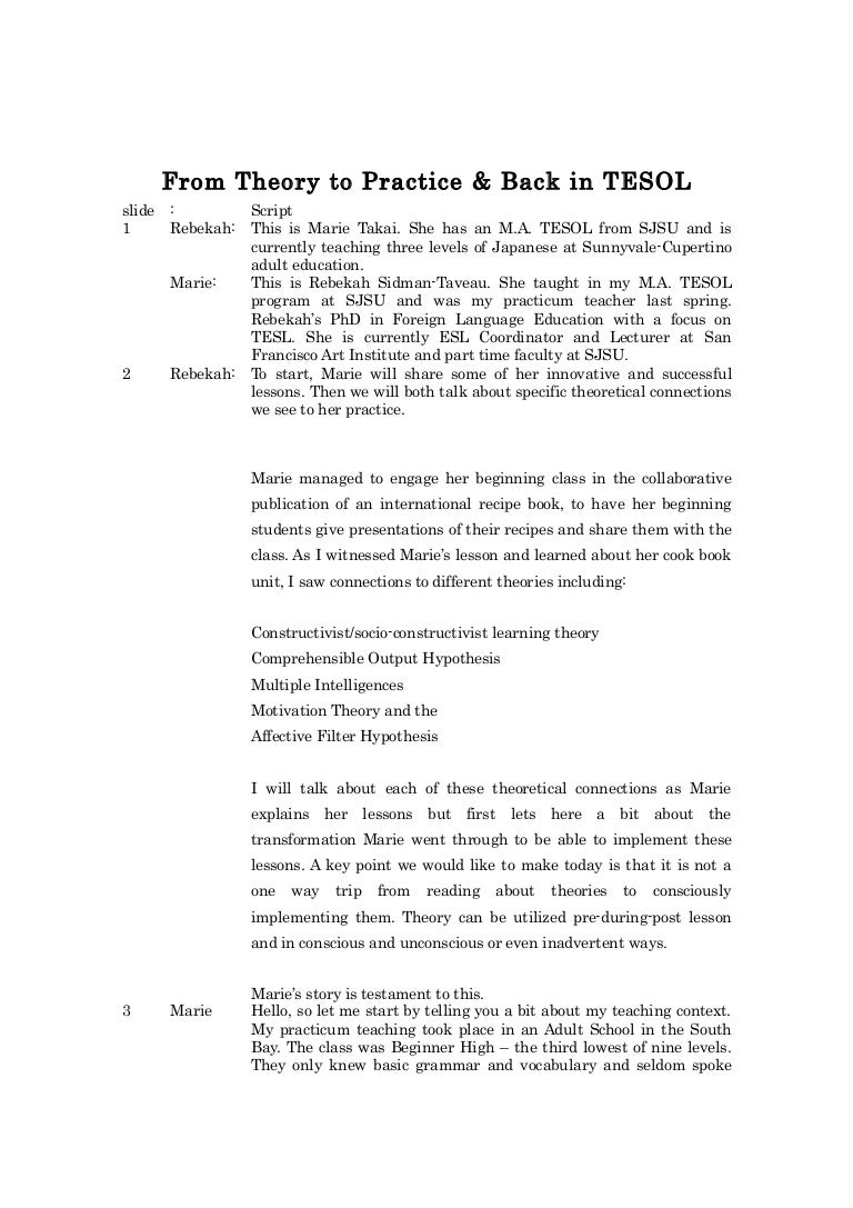Theory to Practice Presentation Script