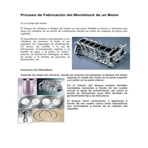 Proceso de fabricación del monoblock de un motor