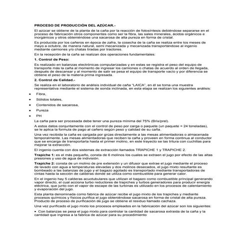 Proceso de producción del azúcar