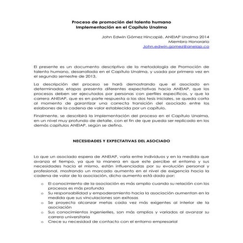 002_Proceso de Promoción del Talento Humano. Implementacion Capitulo Unalma
