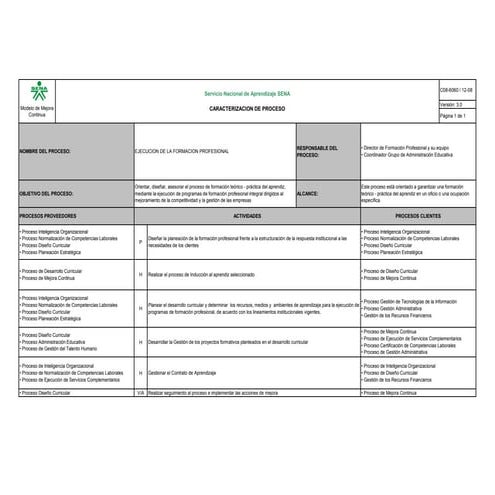 Proceso ejecución de la formación