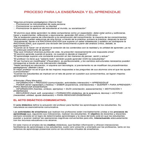 El Proceso de Enseñanza - Aprendizaje: El Acto Didáctico (AD) | PDF