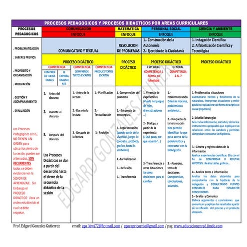 Procesos pedagogicos y procesos didacticos por areas curriculares