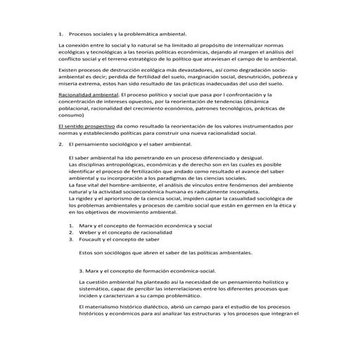 Procesos sociales y la problemática ambiental