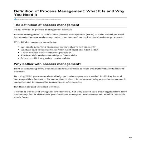 Definition of Process Management What It Is and Why You Need It 