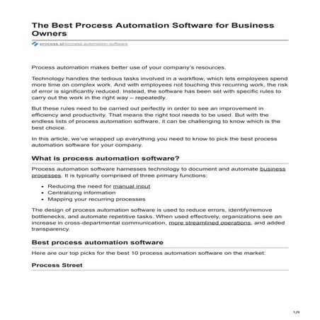 The Best Process Automation Software for Business Owners | PDF