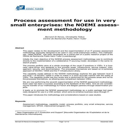 Process assessment for use in very small enterprises the noemi assessment met...