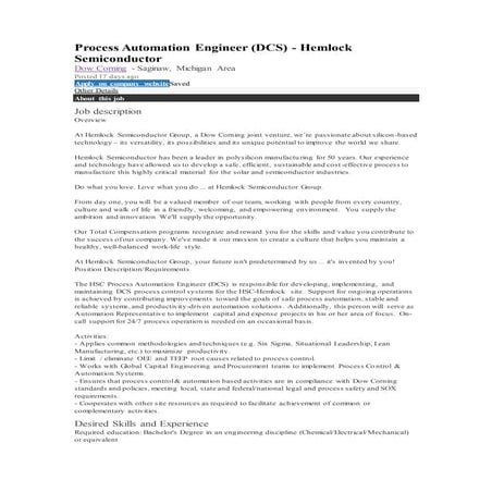Process automation engineer in dow chemicals application form | DOCX ...