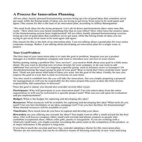 Process for innovation planning