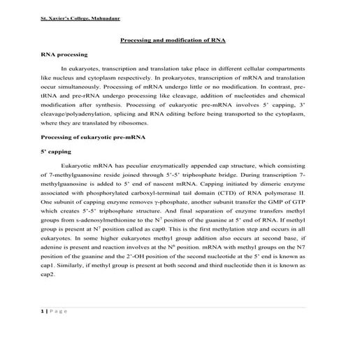 Processing and modification of RNA
