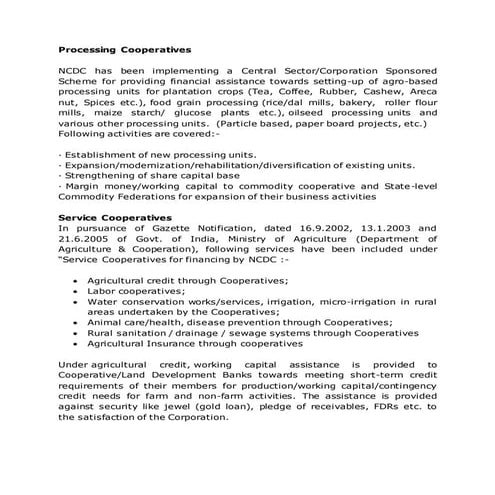 Processing cooperatives