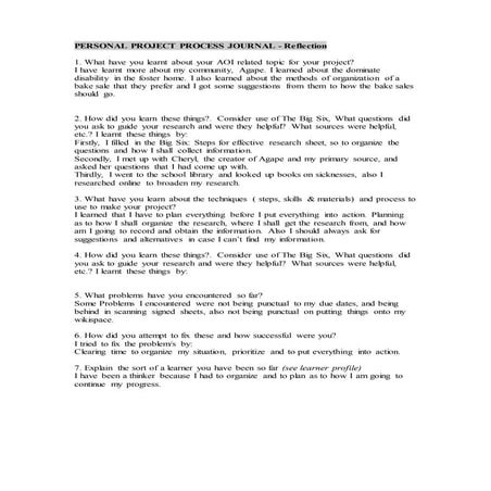 Personal Project Process Journal