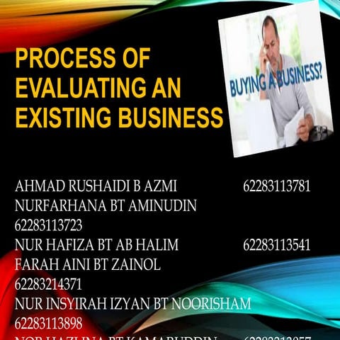 Process of evaluating an existing business