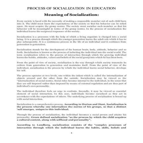 Process of socialization in education m.ed fies