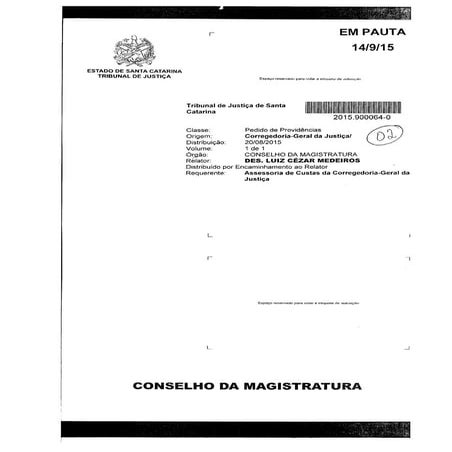 Pedido de Providências nº 2015.900064-0 - Aumentou valores das custas e emolu...