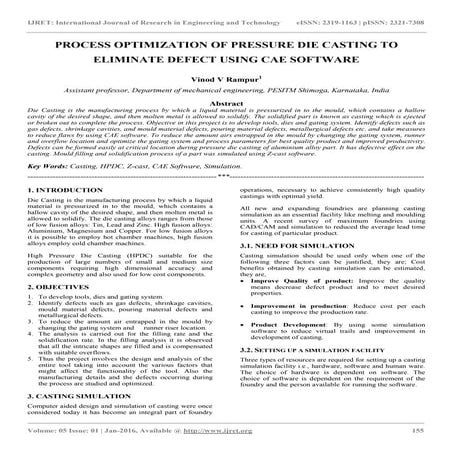Process optimization of pressure die casting to eliminate defect using cae so...