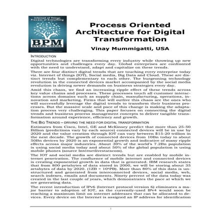 Process oriented architecture for digital transformation   2015
