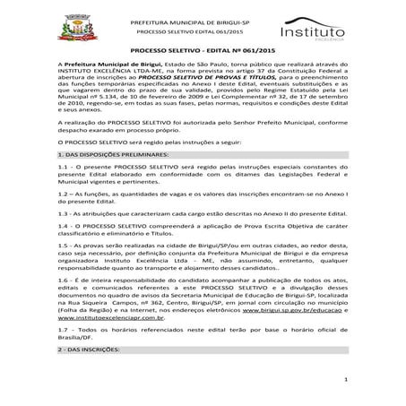 Processo seletivo prefeitura de birigui