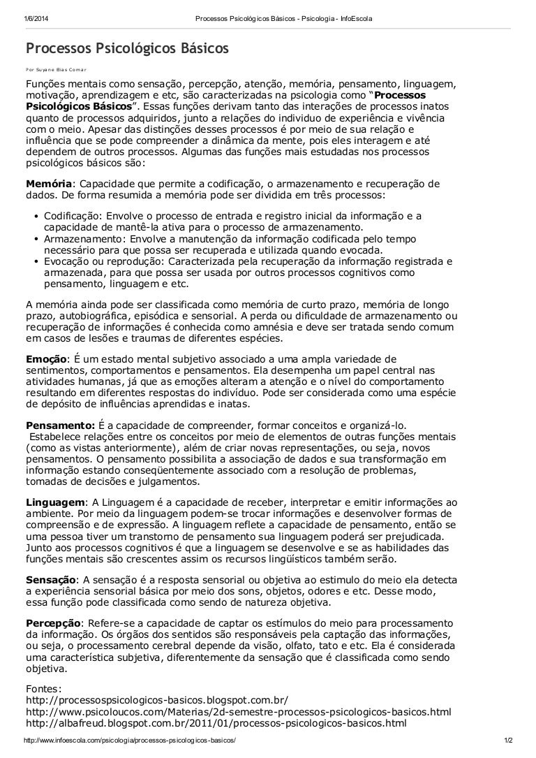 Algumas Das Funções Mais Estudadas Nos Processos Psicológicos Básicos São
