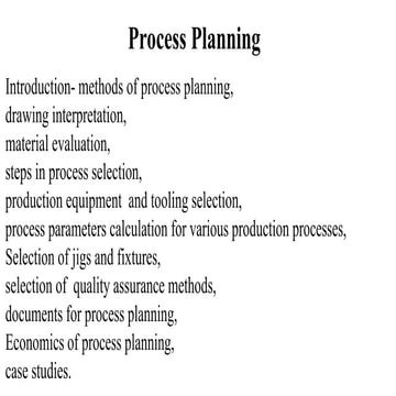 PROCESS PLANNING process parameter details