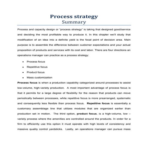 Process strategy