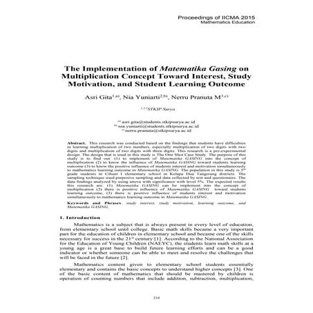 The Implementation of Matematika Gasing on Multiplication Concept Toward Inte...