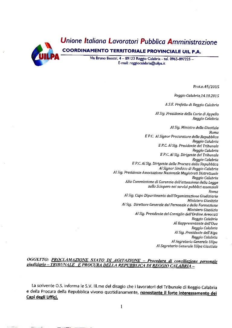 Proclamazione Stato Di Agitazione Del Personale Giudiziario Tribunal