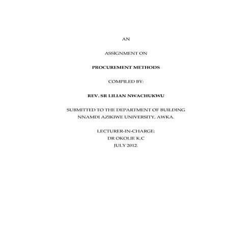 Procurement Methods and their Application.