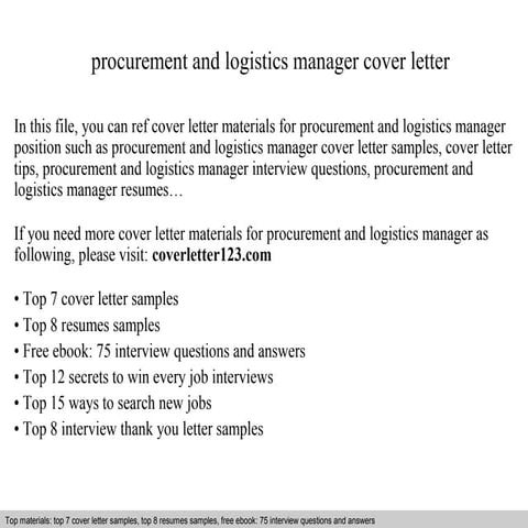 Procurement and logistics manager cover letter