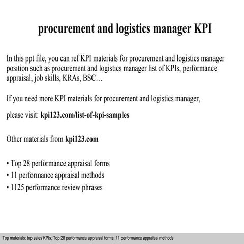 Procurement and logistics manager kpi