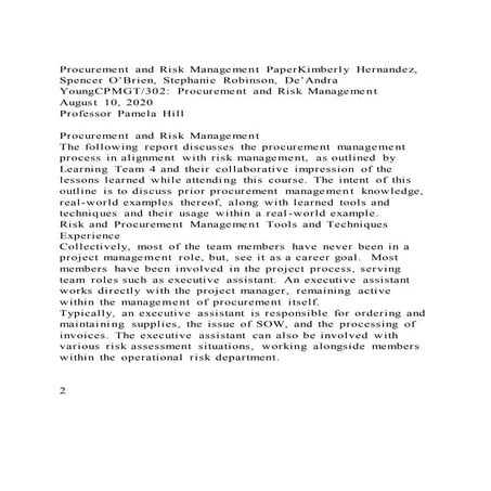 Procurement and risk management paper kimberly hernandez, spencer o