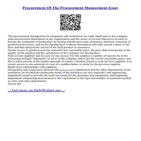 Procurement Of The Procurement Management Essay
