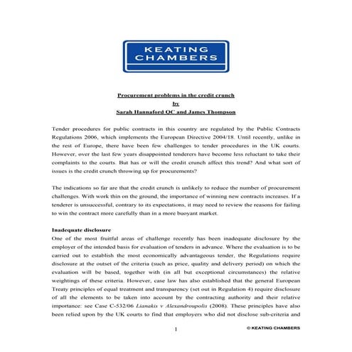 Procurement Problems In The Credit Crunch