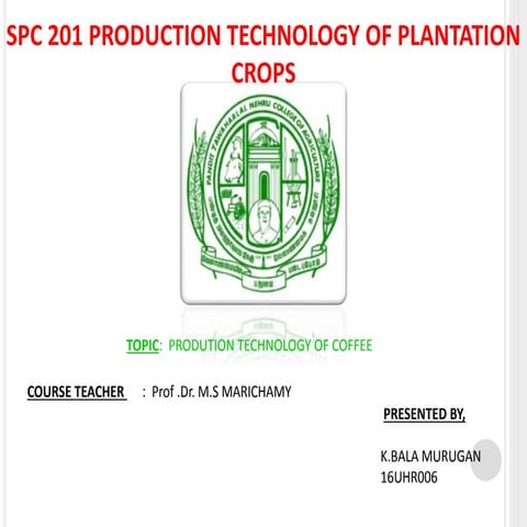 PRODUTION TECHNOLOGY OF COFFEE