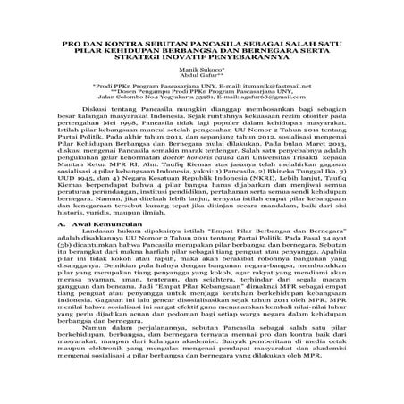 Pro dan Kontra Sebutan Pancasila sebagai Salah Satu Pilar Kehidupan Berbangsa...