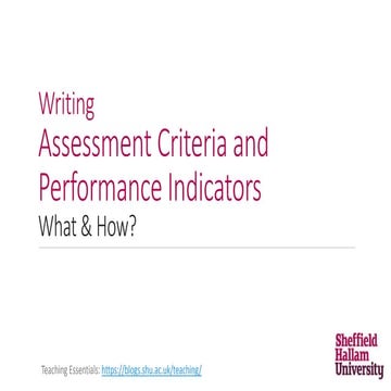 Writing Assessment Criteria and Performance Indicators - what & how?