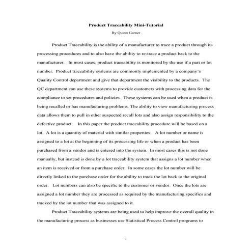 Product Traceability Mini Tutorial Pdf