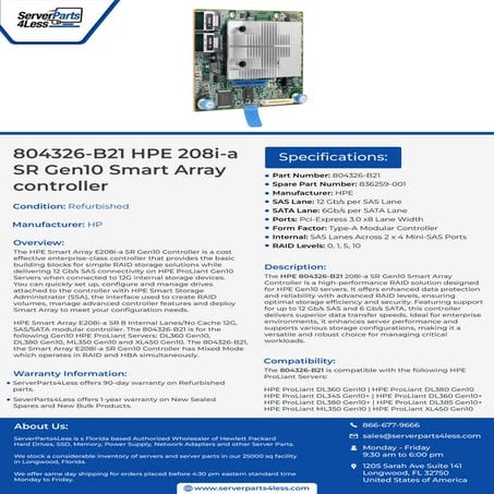804326-B21 HPE 208i-a SR Gen10 Smart Array controller | PDF