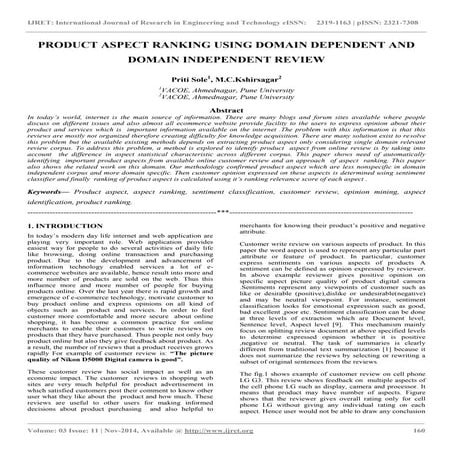 Product aspect ranking using domain dependent and domain independent review