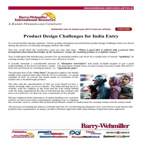 Are you involved in redesigning your products to emerging markets?