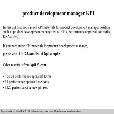 Product development manager kpi