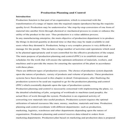 Production Planning and Control in Operations Management