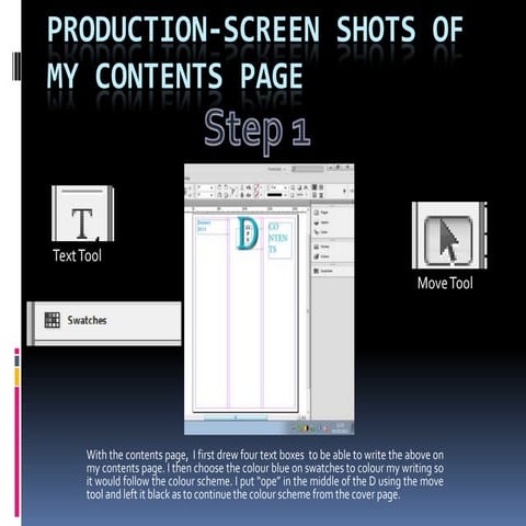 Production screen shots of my contents page