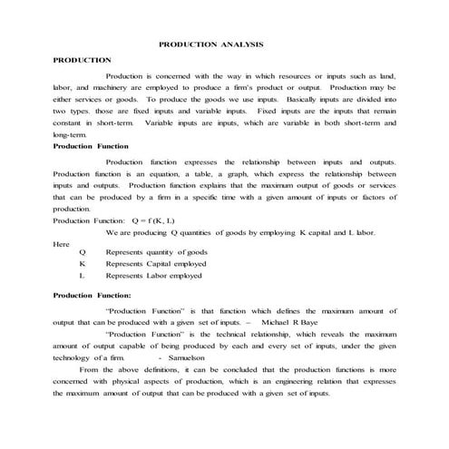 Production analysis  me