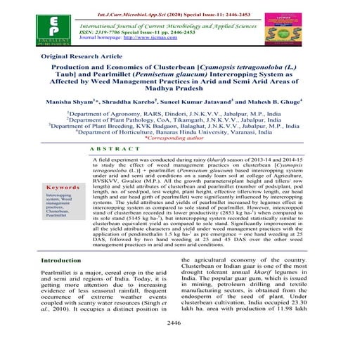 Production and economics of cluster bean and pearl millet intercropping system affected by weed management  practices in arid region of mp