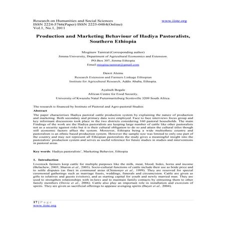 Production and marketing behaviour of hadiya pastoralists southern ethiopia