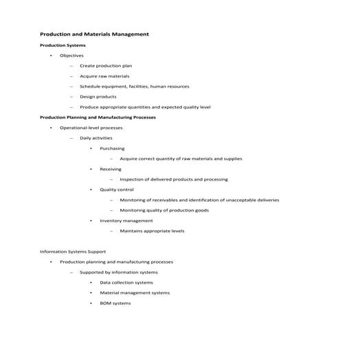 Production and materials management