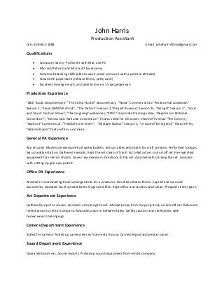 resume for film internship