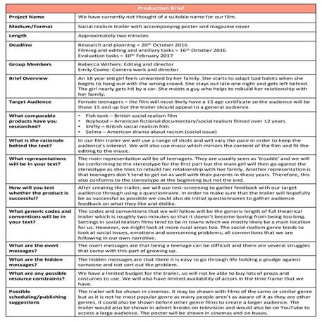 Production Brief - A2 Media Studies